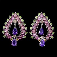 Natural Rhodolite Garnet Amethyst Earrings