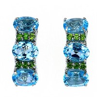 Natural Blue Topaz & Chrome Diopside Earrings