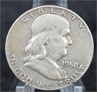 1958 D Silver Franklin Half Dollar