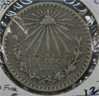 1933 Mexico 1 Peso - 70% Silver