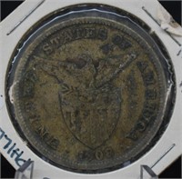 1908 S Philippines 1 Peso - 80% Silver