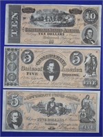 3 pcs Facsimile Confederate Banknotes