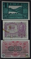 3 pcs. Austrian Krone Banknotes