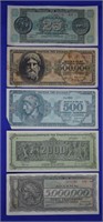 5 pcs 1944 Greek Banknotes