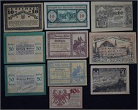 10 pcs. ca. 1920's Austrian Heller Banknotes