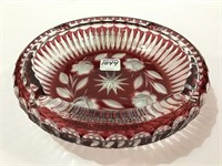 Heavy Red Cut to Clear Floral Design Ashtray
