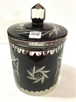 Red Cut to Clear Biscuit Jar w/ Lid