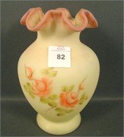 Fenton Burmese Floral Decorated Bulbous Vase