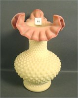 Fenton Burmese Lg Ruffled Hobnail Vase
