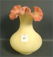 Fenton Burmese Tri Cornered Crimped Vase