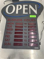 LED OPEN SIGN W/HOURS OF OPERATION