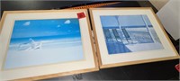 2 framed beach scene pictures