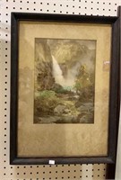 Vintage framed print of a waterfall - signed lower