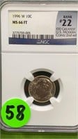 1996 W DIME NGC MS 66 FT