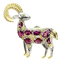 Natural Rhodolite Garnet Sapphire Brooch