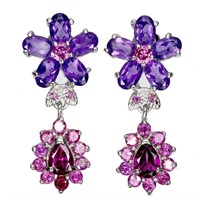 Natural Amethyst Rhodolite Garnet Earrings