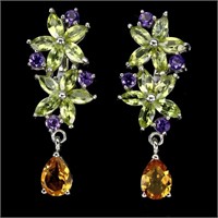 Natural  Citrine  Amethyst Peridot Earrings