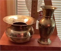Brass spittoon and vase