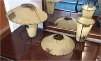 Pair of vintage tiki style parchment table lamps