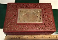 Carved wooden box with Jade inlay