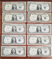 10 US $1 Silver Certificates