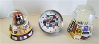 3pc Broadway Snow Globes And Clock