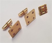 14K Yellow Gold And Ruby? Cufflinks And Pin
