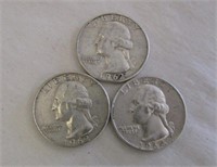 3 Silver Quarters 1962-D, 1962-D & 1964