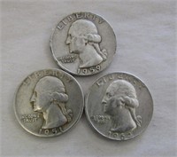 3 Silver Quarters 1951, 1959-D &1964