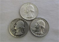 3 Silver Quarters 1941, 1964 & 1964