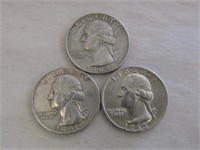 3 Silver Quarters 1961-D, 1964-D & 1964