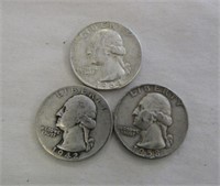 3 Silver Quarters 1942, 1958-D & 1964-D