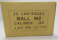 20 Rounds of .30 Cal M2 Ball Ammo NO SHIPPING