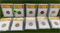 10-1950sD NICKELS GRADED MS 70 ON ALL 10