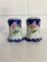 Vintage Flow Blue Hand Painted Floral S&P Shakers