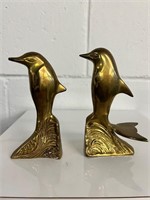 Brass dolphins book ends vintage mid century
