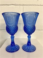 Avon Blue Fostoria Goblets Pedestal Candle Holders