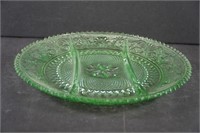 Tiara Green Glass Divided Serving Platter