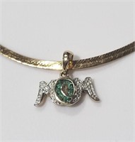 14k Necklace w/ 10k Mom Diamond Pendant (14.1g)