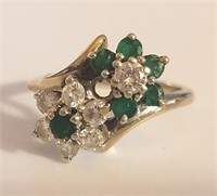 14k Diamond & Emerald Ring Sz 5 (9.01g)
