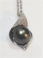 925 Necklace w/ Faux Tahitian Diamond & Cultured P