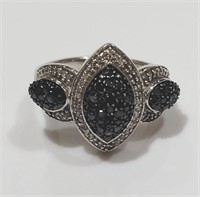 925 Sz 6 Black & Diamond Style Ring