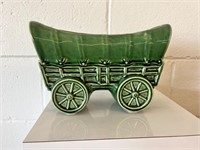 Vintage Majolica Pottery Planter Covered Wagon