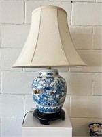 Blue and White Ceramic Table Lamp Gold accents