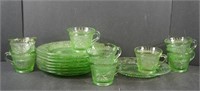 Set of Tiara Green Glass Teacups & Saucers