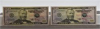 UNC $50 Consecutive Serial Numbered Bills