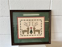 Locally made 1986 cross-stitch Christmas reindeer