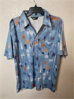 Vintage 1970s Polyester Disco Shirt Blue