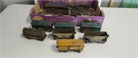 Vintage stamped metal train cars and
