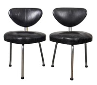 Modern Three-Legged Upholstered Side Chairs, Pair